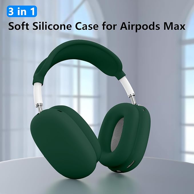 Silicone Case Cover for AirPods Max, Ear Pad Case Cover/Ear Cups Cover/Headband Cover for AirPods Max Headphones,Accessories Soft Silicone Protector for Apple AirPods Max New USB-C (2024) (Dark Green)