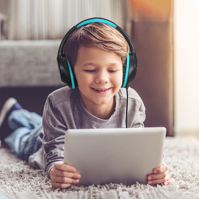 Kids Headphones Over-Ear Headphones for Kids/Teens/School with 94dB Volume Limited Adjustable Stereo 3.5MM Jack Wire Cord for Fire Tablets/Travel/PC/Phones(Black)
