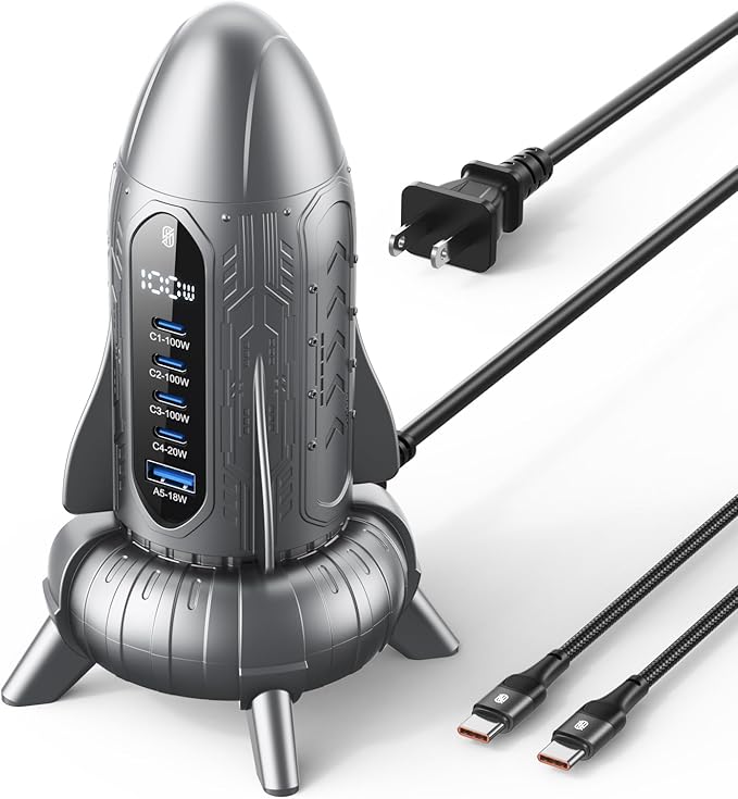 120W Charging Station,ASOMETECH 5 Ports GaN USB C Charger PD Fast Charging Hub,4 USB-C & 1 USB A Port,Gifts for Women Men,PD 100W Laptop Charger Adapter Compatible with MacBook,iPhone,Samsung,Tablet