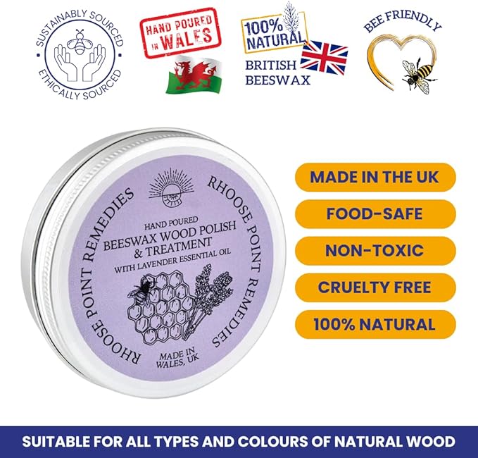 Beeswax Furniture Polish & Conditioner for Wood (Lavender 3.4 Fl Oz) Enhances the Natural Beauty of Oak Pine Beech & More Seals & Protects for a Perfect Finish Bees Wax Polish Protects & Enhances