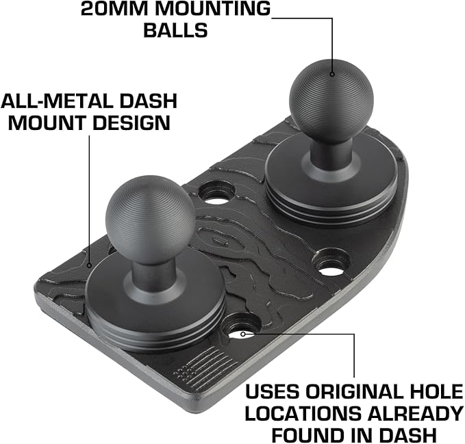 Bulletpoint Metal Dash Mount Cell Phone Holder & Action Camera Bracket Compatible with 2024+ Jeep Wrangler JL, 4xe & Gladiator Dual 20mm Ball Base (Passenger Side Spring-Loaded)