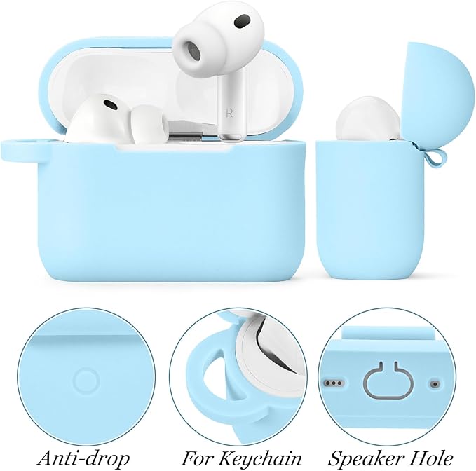 VISOOM for AirPods Pro 3 Case 2025, Silicone Case for Apple Air Pods Pro 3rd Generation Cover Women, Cute iPods 3 Protective Cover with Bling Keychain & Cleaning Kit,Sky Blue