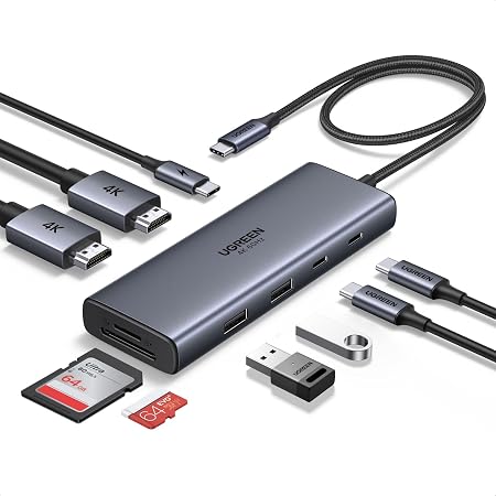 UGREEN USB C Docking Station Dual Monitor, 9-in-1 Aluminum Dock with 2xHDMI - Image 3