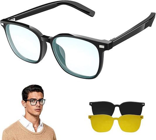 Smart Glasses for Men Women, Bluetooth-Audio Glasses with Clear Blue Light Glasses & UV400 Polarised Magnetic Lenses, Auto On/Off, Call/Music, Unisex Intelligent Sunglasses for Cycling Driving (G05)