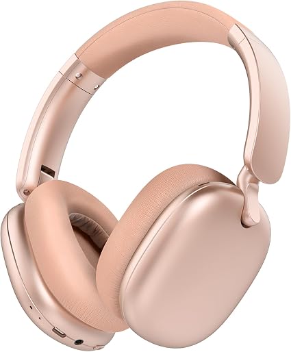 C6 Active Noise Cancelling Headphones, Wireless Over Ear Bluetooth Headphones, 60H Playtime, Lightweight Folding Comfort Fit Ear Cups Headset with Mic for iPad/PC/Home Rose Gold