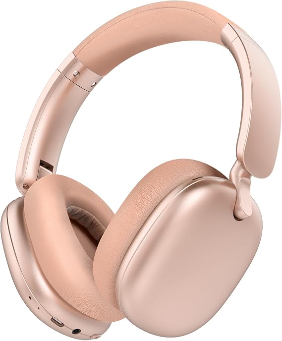 C6 Active Noise Cancelling Headphones, Wireless Over Ear Bluetooth Headphones, 60H Playtime, Lightweight Folding Comfort Fit Ear Cups Headset with Mic for iPad/PC/Home Rose Gold