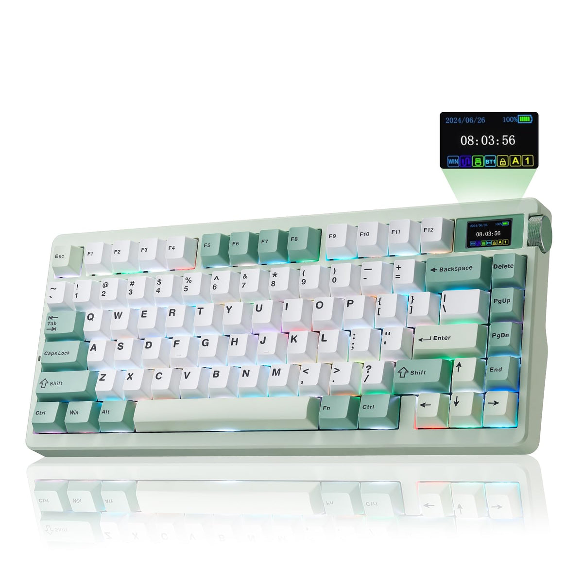 Aula Nova75 Mechanical Gaming Keyboard,Wireless Green Keyboard with Knob - Image 1
