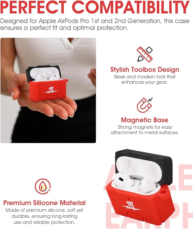 for Milwaukee Packout AirPod Pro 1 & 2 Soft Case - Protective Silicone Cover for Milwaukee Packout - Creative Toolbox Style Case