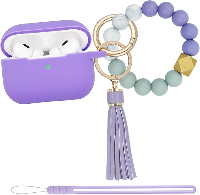 Compatible with Airpods Pro 2nd Generation Case Cover 2022, Soft Silicone Protective Cover with Bracelet Keychain for Apple Airpods Pro 2 Case for Women (Violet)