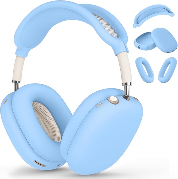 Silicone Case Cover for AirPods Max, Ear Pad Case Cover/Ear Cups Cover/Headband Cover for AirPods Max Headphones, Accessories Soft Silicone Protector for Apple AirPods Max New USB-C (2024) (Sky Blue)