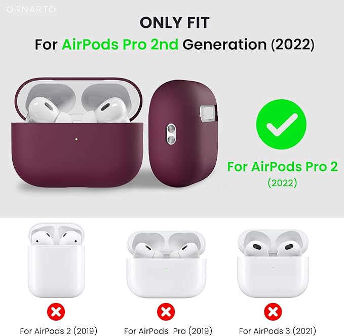 ORNARTO Compatible with AirPods Pro 2 Case 2022, Full Protective Hybrid Silicone for AirPods Pro 2nd Generation Case, Front LED Visible Skin Cover-Wine Red