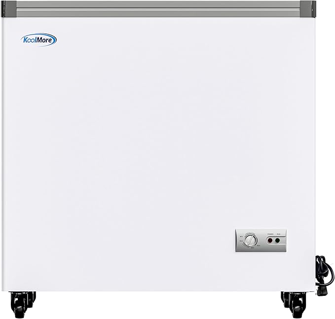 KoolMore 33 in. Flat‑Top Ice Cream Display Freezer, 7 Cu. Ft. Commercial Chest Freezer with Sliding Glass Doors, ETL Listed in White