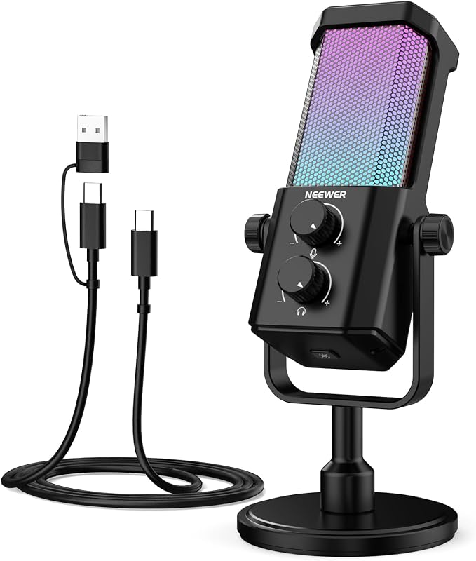 NEEWER AI USB Podcasting Microphone, Plug & Play Cardioid RGB Mic, UM01