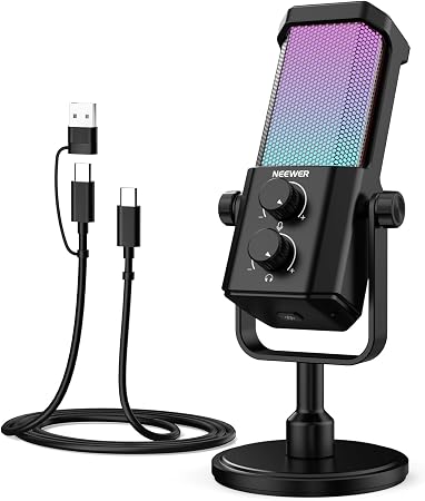 NEEWER AI USB Podcasting Microphone, Plug & Play Cardioid RGB Mic, UM01