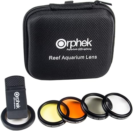 Orphek Coral Lens – Kit for All Smartphones – 4 Lens Included: Macro, CPL 37mm Polarized, 15,000k Orange, 20,000k Yellow – Universal Phone Clip – Lens Made of Glass – for Better Photography