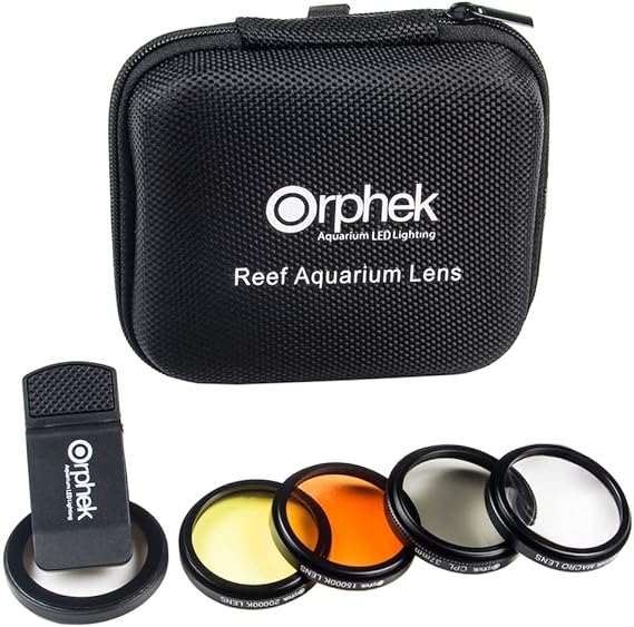 Orphek Coral Lens – Kit for All Smartphones – 4 Lens Included: Macro, CPL 37mm Polarized, 15,000k Orange, 20,000k Yellow – Universal Phone Clip – Lens Made of Glass – for Better Photography
