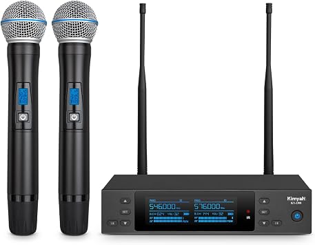 Kimyah Wireless Microphones System, 2x100 Channels Metal Cordless Handheld Microfonos, 328FT UHF Range, Mics with Stable Signal Transmission for Professional Stage, DJ and Party Karaoke(KY-3308)