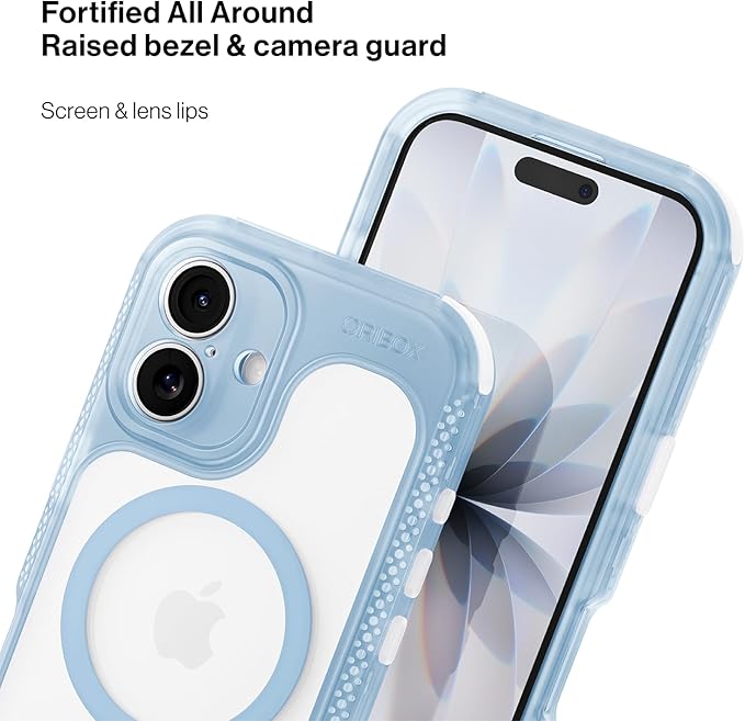 ORIbox Seralyn Series for iPhone 16 Case - MagSafe Compatible, Triple-Layer Shockproof Protection, Crystal-Clear Back with Elegant Matte Frame(6.1", Sky Mist)