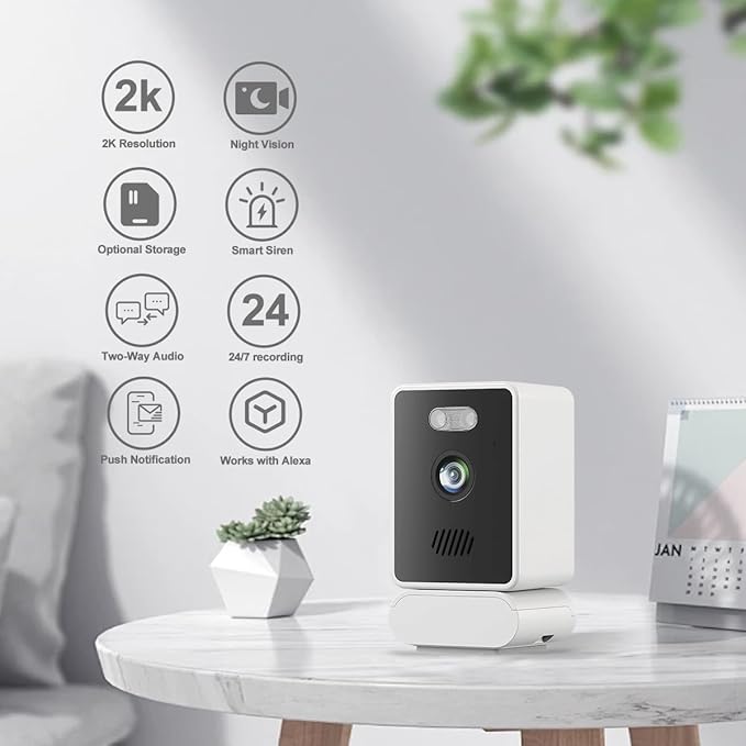 EVERSECU 2K Mini Indoor Wired Security Camera for Home, Night Vision, Pet Camera with Phone App, Motion Detection, 2-Way Audio, 2.4ghz WiFi Baby Monitor, Compatible with Alexa, Supports RTSP&ONVIF
