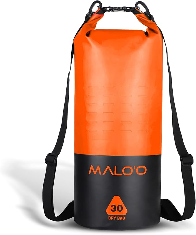 Malo?™o DryPack 30L Waterproof Kayak Dry Bag, Heavy Duty Roll-Top Dry Bag with MOLLE Grid and Carry Straps for Fishing, Paddle Boarding, Boating, Camping, and Travel, Orange