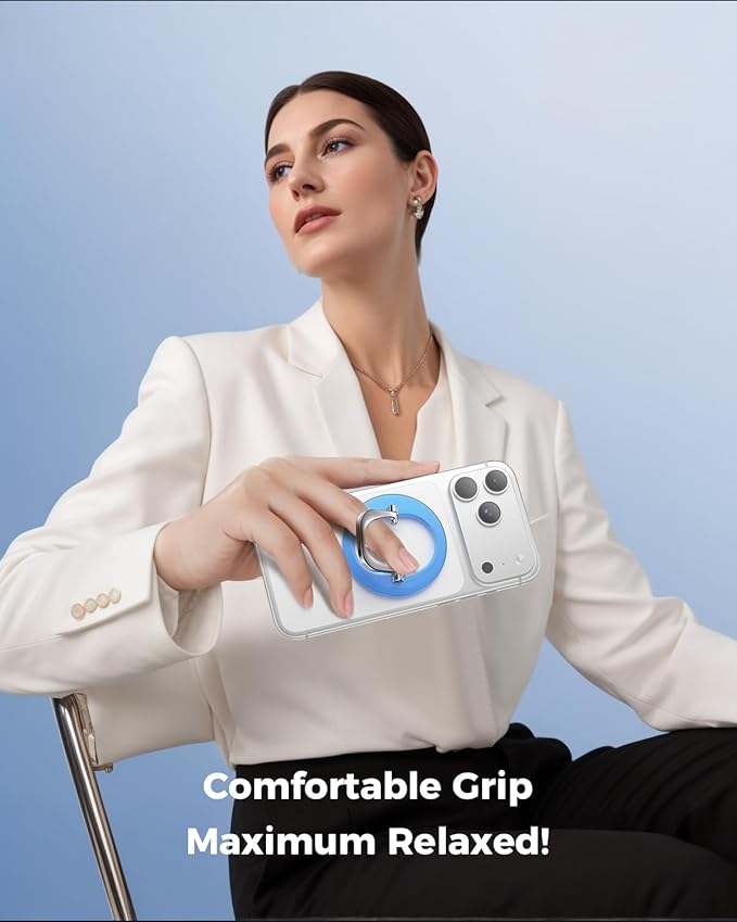 SUPERONE for Magnetic Phone Ring Holder, Adjustable Magnetic Phone Grip Removable Phone Ring Kickstand Compatible with Accessories Only for iPhone 17 16 15 14 13 12 Series - Bright Blue