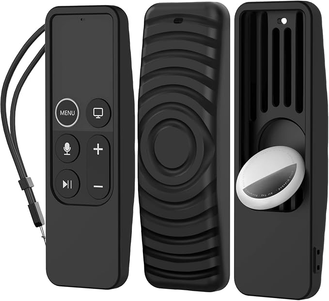 AhaStyle Protective Case for Apple TV Siri Remote [1st Gen] with AirTag Holder, Anti Slip Silicone Cover Compatible with 2016 Apple TV HD and 2017 TV 4K [1st Generation] (Black)