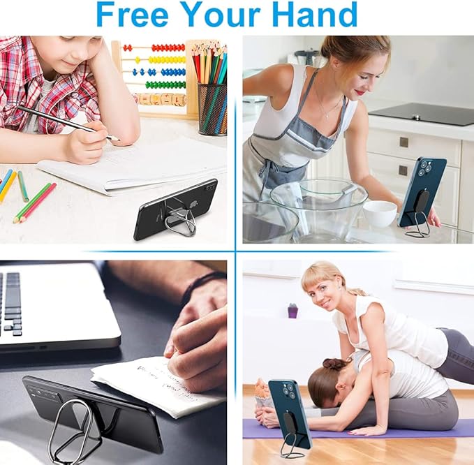Phone Ring Holder Finger Kickstand, Foldable 360° Rotation Cellphone Grip for Desk, Office Desktop, Cell Phone Stand Compatible with iPhone iPad Smartphones Tablets (with Magnetic Car Mount)