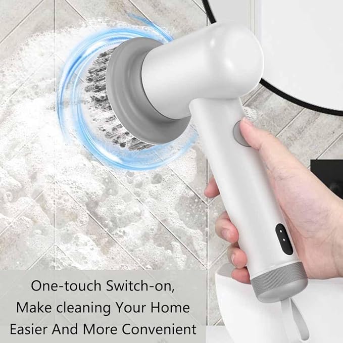 SEIWEI Electric Spin Scrubber Electric Cleaning Brush Cordless Power Scrubber with 3 Replaceable Brush Heads Handheld Power Shower Scrubber for Bathtub, Floor, Wall, Tile, Toilet, Window, Sink - Grey