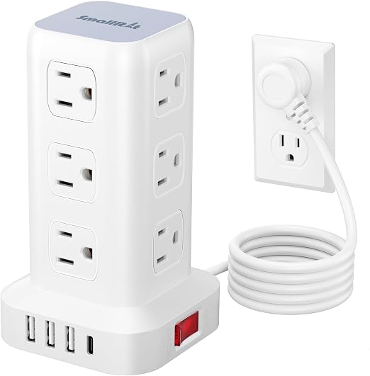 6.5Ft Power Strip Tower with 12 Widely Outlets & 4 USB Ports