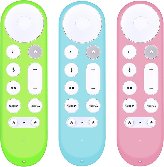 [3-Pack] HZIME New Replacement Remote Control Cover Compatible for Google TV Streamer 4K TV GY3LE Voice Remote, Silicone Controller Case Sleeve (Glow-in-The-Dark，Green/Blue/Pink)