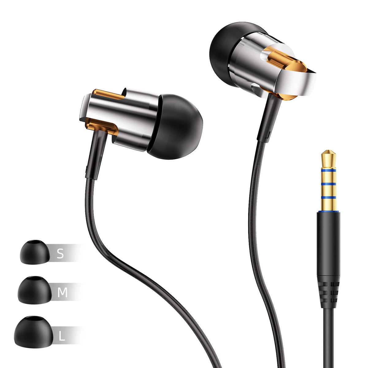 Wired Earbuds with Microphone, 3.5mm Jack, Black | in-Ear Stereo Bass Wired Headphones, Tangle-Free Durable Cord Earphones for Phones, PC, Laptop, Office, Commute