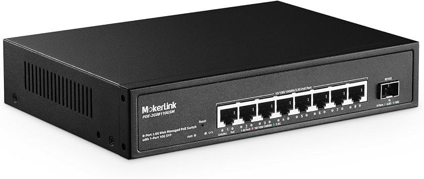 MokerLink 9-Port 2.5 Gigabit PoE Web-Managed Switch with 1 x 10G SFP Port, 8 x PoE IEEE802.3af/at, 120W, Managed Fanless Wall-Mountable Network Switch