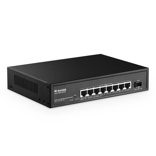 MokerLink 9-Port 2.5 Gigabit PoE Web-Managed Switch with 1 x 10G SFP Port, 8 x PoE IEEE802.3af/at, 120W, Managed Fanless Wall-Mountable Network Switch
