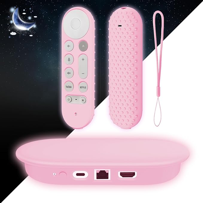Silicone Glow Cover Case for Google TV Streamer 4K 2024 ，Protective Sleeve Set for Google TV Streamer 4K Host Box +Voice Remote,Anti-Slip Scratch Shock Protection (Glow Pink)