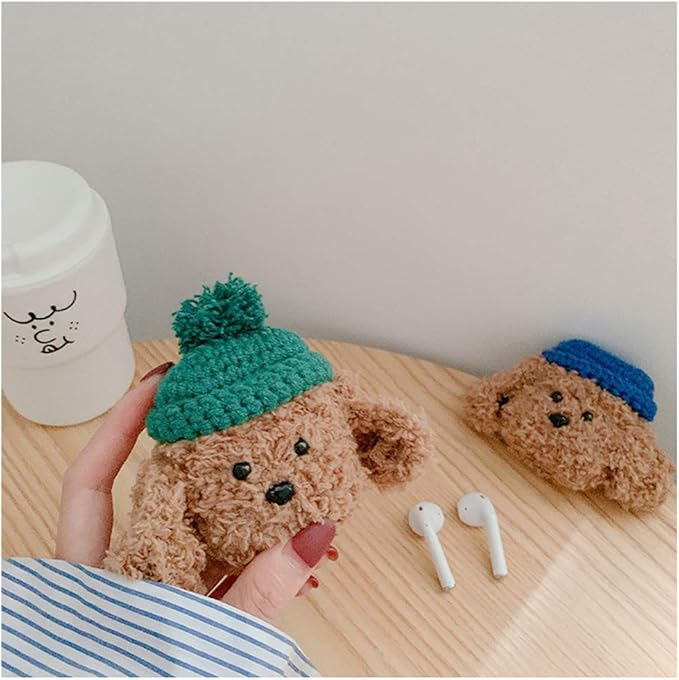 SGVAHY Furry Case for AirPods Pro 3rd Generation Funny Cute 3D Cartoon Plush Design Teddy Green Hat Soft Warm Fluffy AirPod Pro 3 Cover with Keychain Kawaii Anti-Fall Protective Case Girls Women