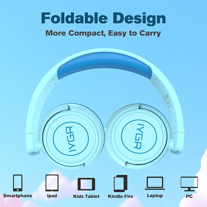 K6 USB C Kids Headphones, 85dB Safe Volume Headphones for Kids, Stereo Sound Foldable Headphone for School, Comfortable Fit On-Ear Headphone for Smartphones/iPad/Tablet/Plane/Travel