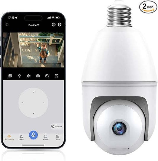 Light Bulb Security Camera - 5g 2K Lightbulb Security Cameras Wireless Outdoor, 360 Front Porch Light Camera Screw in Light Socket 7/24 Motion Sensor Color Night Vision 2-Way Audio