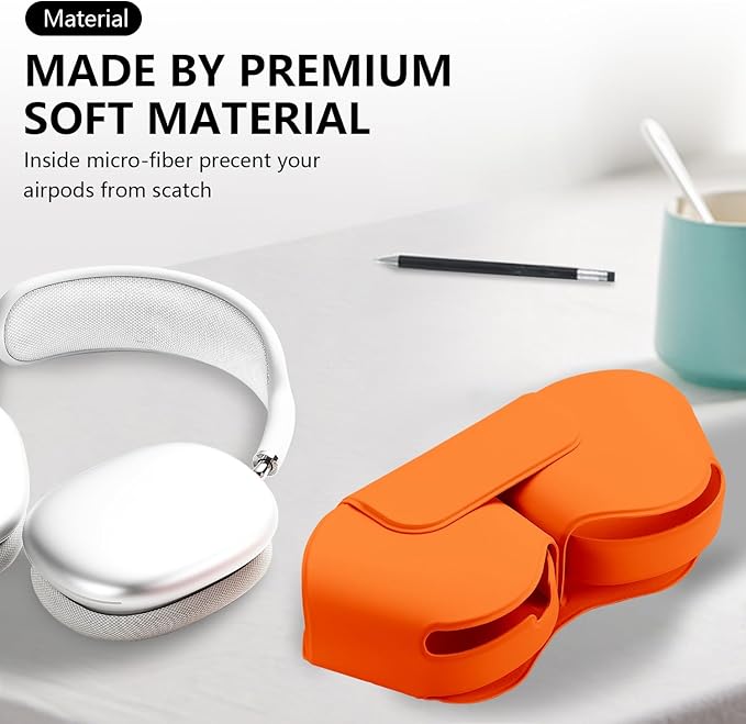 Maxjoy for Apple Airpods Max Smart Case Cover, Soft PU Leather Protective Cover Accessories for Airpod Max with Sleep Mode, Anti-Dust Travel Carrying Case for Airpods Pro Max Headphones, Orange