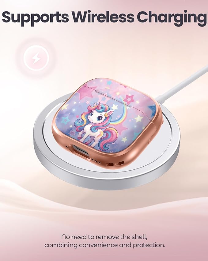 Coralogo for AirPods 4 Case with Safety Lock - Cute Cartoon for Women Girls Fashion Stylish Unicorn Pattern Design Kawaii Girly Girlish Hard Protective Cover for AirPods 4th Generation 2024