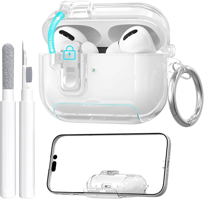 for AirPods Pro 3 Case (2025) with Cleaner Kit, Cute with Lock Clid and Cleaner Kit,[Auto Pop-Up] Soft TPU Clear Cover with Bracket & Dustproof Design for AirPods Pro Case with Keyring(2025)