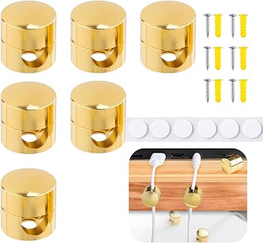 6 Sets Charger Cord Keeper Holder Stick on, Adhesive Cord Anchor,Gold