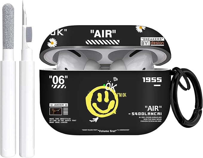 for Airpods Pro Case, Cute Cool Smiling Face Pattern TPU Soft Cases for Airpods Pro Case 1st Gen, Shockproof for Airpods Pro 2019 Case Men Women with Cleaner Kit & Keychain