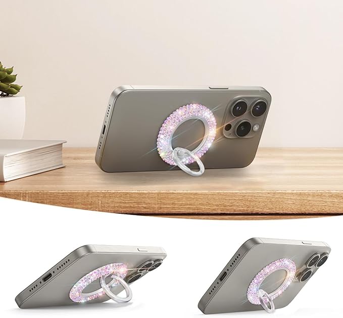 Bling Magnetic Cell Phone Ring Holder Grip ，Glitter Sparkle Magnet Finger Phone Ring Grip Stand Holder Compatible with iPhone 16 15 14 Plus 13 12, Pro, Pro Max