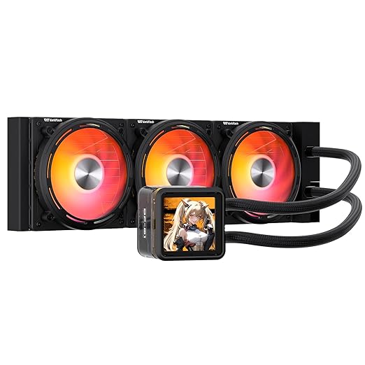 darkFlash DE360 All-in-one Liquid CPU Cooler, 2.88” LCD Screen with 480 * 480 Resolution, ARGB Sync, PWM Fans 360mm Radiator, CPU PC Aio Cooler Compatible with Intel 1851/1700, AMD AM4/AM5 (Black)