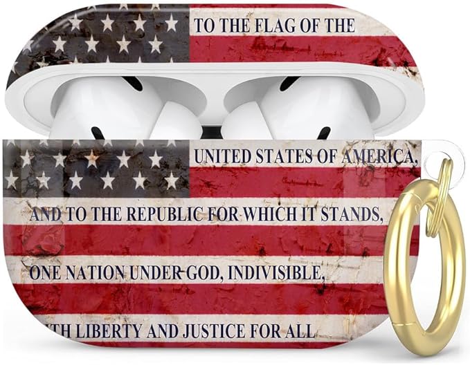Compatible with AirPod Pro 2nd/1st Generation Case Cover with Key Chain,Full Protective Shockproof Wireless Headphone Case for Airpod Pro 2023/2022/2019(America Flag)