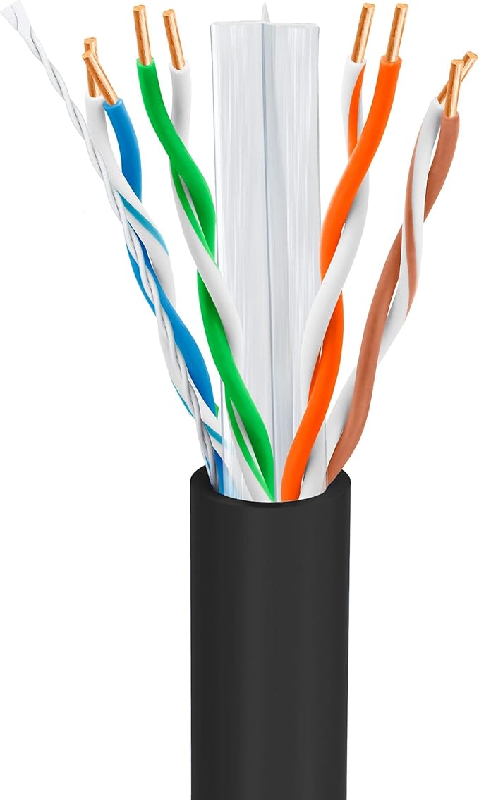 Big-A - Bulk Cat6 Cable 1000ft 23AWG Solid 4 Pair, Cat 6 Ethernet Cable Unshielded Twisted Pair (UTP), (CMR) 550MHz Internet Cable, Pull Box - Black
