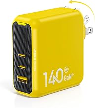AOHI Magcube 140W USB C Charger PD3.1 3-Port GaN+ Laptop Wall Charger 100W Fast Charging Power Adapter Foldable Plug for MacBook Pro 16'', Dell XPS, iPad Pro, Galaxy, iPhone 17 Pro, Chromebook, Yellow - Image 1