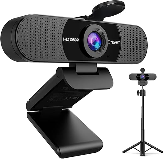 EMEET C960 Webcam with Tripod, 1080P Webcam with Mic, Adjustable Height