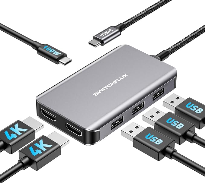 Laptop Docking Station Dual Monitor, USB C to Dual HDMI Adapter - Image 8