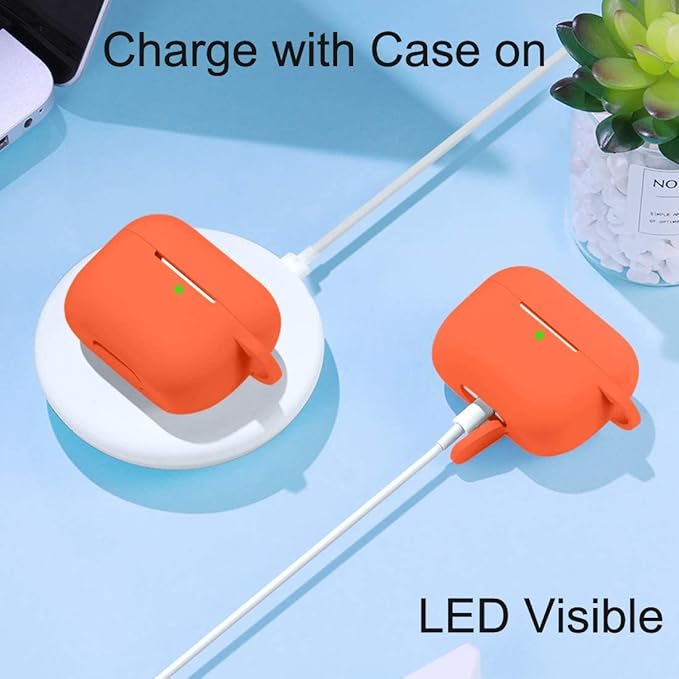 Lerobo Compatible with AirPods Pro 2 Case Cover,Soft Silicone Protective Cases Cover Skin Designed for Apple AirPod Pro Charging Case, Women Men, with Keychain Front LED Visible,Orange
